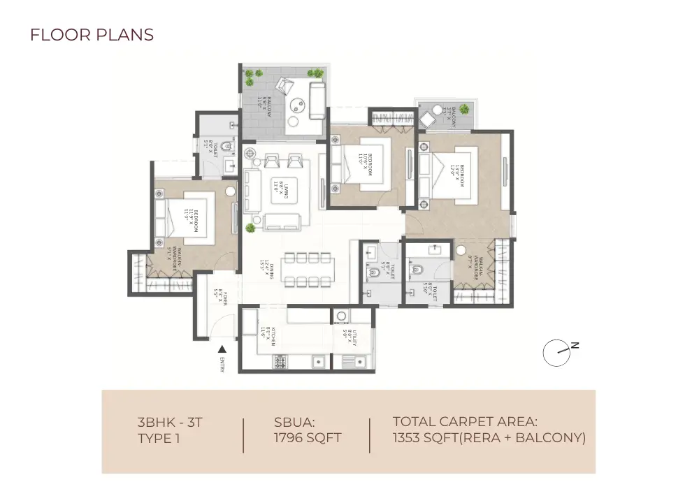 assetz ren & rei 3 bhk floor plan